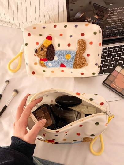 1 حقيبة مكياج محمولة بتصميم نقش بقع على الكلب، منظم تخزين كبير السعة لمستحضرات العناية بالبشرة، حامل مستحضرات تجميل بتصميم جميل للسفر