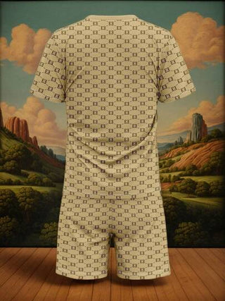 أثاث مكتبي طقم بلوزة وشورت كاجوال للرجال مكون من قطعتين مطبوع عليه حروف