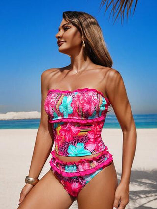 طقم تانكيني حريمي Swim Lushoire قطعتان من البيكيني رياضي للنساء، ذو ظهر جذاب وكشكش مكموم للجزء السفلي، طراز أوروبي أمريكي صيفي