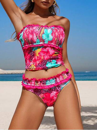 طقم تانكيني حريمي Swim Lushoire قطعتان من البيكيني رياضي للنساء، ذو ظهر جذاب وكشكش مكموم للجزء السفلي، طراز أوروبي أمريكي صيفي