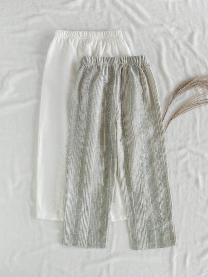 SHEIN Vintaside Kids 2 حبات مجموعة بنطلون أطفال بنين 4-7 سنوات ريفي بسيط عادي ، بسيط ، من القماش المنسوج ، مناسب للأنشطة الخارجية والاستخدام اليومي ، ربيع / صيف