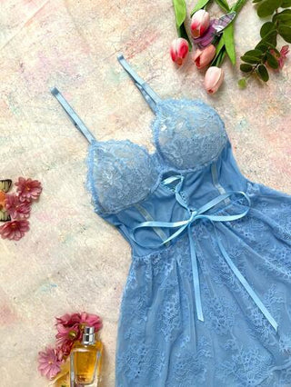 لانجيري حريمي FloralLove مجموعة من 2 قطعة من قميص نوم نسائي غني بتطريز الدانتيل متناسق الألوان