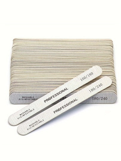 10 قطع/ 25 قطعة/ 50 قطعة من ملفات الأظافر الاحترافية، طقم منعش 100/180/240، شرائط الصنفرة والتلميع ملفات الأظافر ذات الجانبين، أدوات العناية باليدين والقدمين