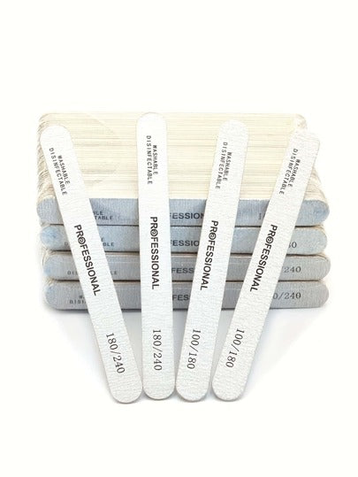 10 قطع/ 25 قطعة/ 50 قطعة من ملفات الأظافر الاحترافية، طقم منعش 100/180/240، شرائط الصنفرة والتلميع ملفات الأظافر ذات الجانبين، أدوات العناية باليدين والقدمين