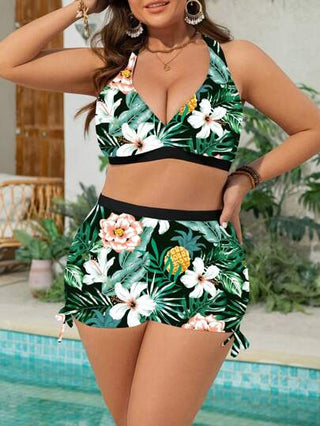 Swim Lushoire مجموعة 3 قطع من ملابس السباحة للسيدات البدينات والمطبوعة، بدلة مرنة ومخفف الحجم