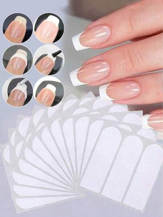 18 ورقة (864 قطعة) ملصقات منيكير فرنسي ذاتية اللصق لديكور فن الأظافر - بتصميم هلالي مناسب لطلاء الأظافر والترتر للوصول إلى منيكير فرنسي خال من التسرب