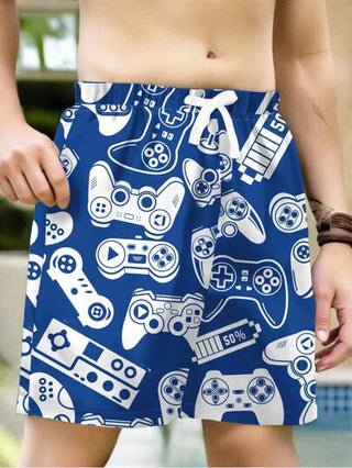 مايوه أولادي أوراق ألعاب، بنطلون صيفي فضفاض منقوش بشكل عشوائي للفتيان المراهقين، مناسب للصيف، الشاطئ، الخارج والسباحة