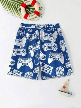 مايوه أولادي أوراق ألعاب، بنطلون صيفي فضفاض منقوش بشكل عشوائي للفتيان المراهقين، مناسب للصيف، الشاطئ، الخارج والسباحة