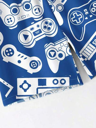 مايوه أولادي أوراق ألعاب، بنطلون صيفي فضفاض منقوش بشكل عشوائي للفتيان المراهقين، مناسب للصيف، الشاطئ، الخارج والسباحة