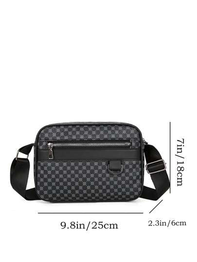 حقيبة كتف كاجوال من الرجال ذات نقشة مربعات، حقيبة عبر الجسم من الجلد الكوري الجديدة، حقيبة مربعة صغيرة عصرية، حقيبة ظهر صغيرة من ماركة مميزة