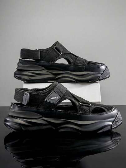 (نمط للأزواج) صندل رياضي خارجي للجنسين، صندل شاطئي كاجوال سميك الوحدة، منفذ للهواء، إغلاق قابل للتعديل بخطاف وحلقة، المقاس 36-45