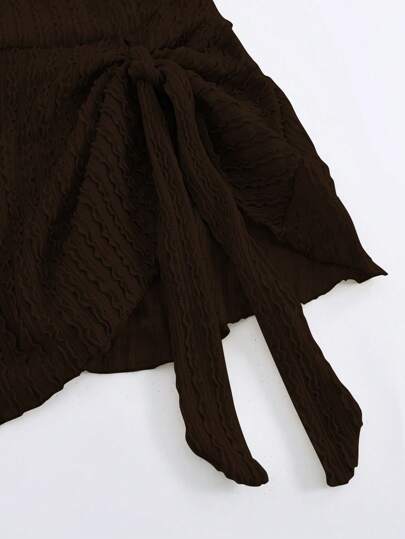 Swim Lushoire بدلة سباغيتي ذات حمالات ربط سباغيتي قطعة واحدة غطاء تنورة للمرأة ذات المقاسات الكبيرة باللون البيج، من نسيج خاص، أنيقة وبسيطة، ملابس صيفية للشاطئ