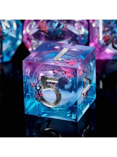 7 قطع مجموعة نرد مزخرفة بقطرات الغليسرين والقطط الصغيرة، نرد متعدد الجوانب من الراتنج بحواف حادة، اكسسوارات يدوية لألعاب أدوار التفاعلية، مناسبة لأعياد الميلاد والأعياد والأعياد والحفلات والعيد والربيع