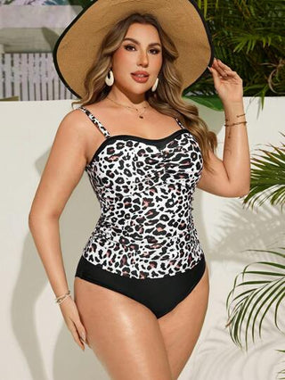 Swim Lushoire مجموعة تنكري بحري بحجم كبير للنساء من قطعتين بسحاب على الحزام ونمط نمر للبطن، بيكيني فصلي للشاطئ والمنتجعات