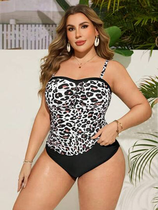 Swim Lushoire مجموعة تنكري بحري بحجم كبير للنساء من قطعتين بسحاب على الحزام ونمط نمر للبطن، بيكيني فصلي للشاطئ والمنتجعات