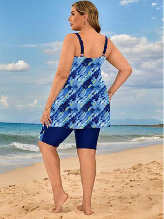 Swim Lushoire مجموعة ملابس السباحة بطبعة أصباغ الربط للمرأة بمقاس إضافي، بدلة سباحة للشاطئ والإجازات