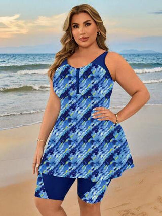 Swim Lushoire مجموعة ملابس السباحة بطبعة أصباغ الربط للمرأة بمقاس إضافي، بدلة سباحة للشاطئ والإجازات