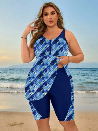 Swim Lushoire مجموعة ملابس السباحة بطبعة أصباغ الربط للمرأة بمقاس إضافي، بدلة سباحة للشاطئ والإجازات