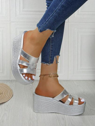 نعال شبشب منصة مريحة بكعب رفيع، صنادل عصرية أنيقة مفتوحة الأصبع للسيدات، لون أحادي جديد لفصل الصيف خفيفة الوزن