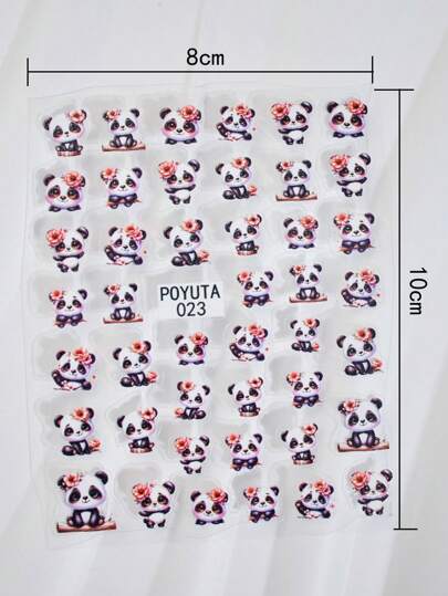 قطعة واحدة من ملصقات فن الأظافر بتصاميم حيوانات كيوت مثل الباندا والدب والبقرة, وتصاميم أزهار حمراء وزهرية, قلوب وحروف, للاستخدام المنزلي أو صالونات التجميل, ذات سطح لامع, أشكال غير منتظمة, هدية مثالية لحفلات المناسبات النسائية