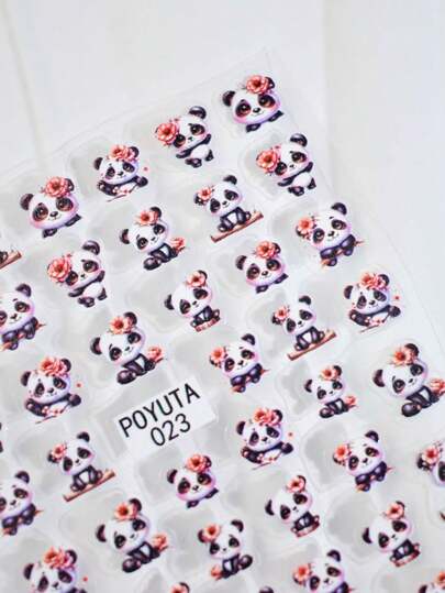 قطعة واحدة من ملصقات فن الأظافر بتصاميم حيوانات كيوت مثل الباندا والدب والبقرة, وتصاميم أزهار حمراء وزهرية, قلوب وحروف, للاستخدام المنزلي أو صالونات التجميل, ذات سطح لامع, أشكال غير منتظمة, هدية مثالية لحفلات المناسبات النسائية