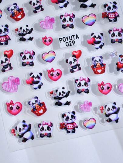 قطعة واحدة من ملصقات فن الأظافر بتصاميم حيوانات كيوت مثل الباندا والدب والبقرة, وتصاميم أزهار حمراء وزهرية, قلوب وحروف, للاستخدام المنزلي أو صالونات التجميل, ذات سطح لامع, أشكال غير منتظمة, هدية مثالية لحفلات المناسبات النسائية