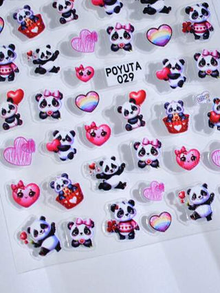 قطعة واحدة من ملصقات فن الأظافر بتصاميم حيوانات كيوت مثل الباندا والدب والبقرة, وتصاميم أزهار حمراء وزهرية, قلوب وحروف, للاستخدام المنزلي أو صالونات التجميل, ذات سطح لامع, أشكال غير منتظمة, هدية مثالية لحفلات المناسبات النسائية