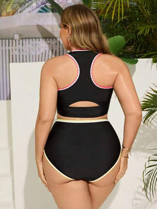 Swim Lushoire مايوه لسيدات البدناء من قطعتين - ملابس علوية بدون أكمام بتصميم الصدرية بطبعات زهور ملونة ، وأسفل بيكيني بلون مختلف ، للارتداء في الشاطئ والحفلات بشكل عادي