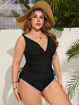 Swim Lushoire طقم بنطلون وأعلى من مايوه سيدات عصري مقاسات كبيرة، عباره عن ملابس علوية تانكيني مزين بتصميم زهري مع خصر متقاطع ورباط مع حواف منتظمة، مصمم انيق لحفلات الشاطئ
