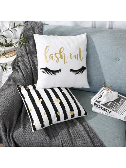 أثاث مكتبي 1 غطاء وسادة زخرفية فوط ناعم جداً مطبوع عليه رسوم غلوفية مذهبة ،قياس 45 * 45 سم ، مطبوع عليه شفاه وأهداب وكلمة الحب ،مناسب للأريكة والكرسي والسرير والسيارة