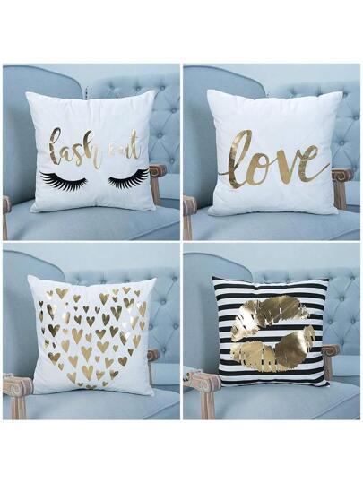 أثاث مكتبي 1 غطاء وسادة زخرفية فوط ناعم جداً مطبوع عليه رسوم غلوفية مذهبة ،قياس 45 * 45 سم ، مطبوع عليه شفاه وأهداب وكلمة الحب ،مناسب للأريكة والكرسي والسرير والسيارة