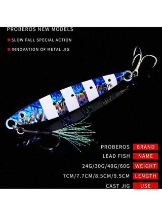 5 قطع منزلقة من نوع لورن معدنية جديدة للبرومبيرس، لوح حديد طويل المدى مضيء، طُعم معدني مصبوب شكل سمكة حيوي تحت الماء للصيد البحري