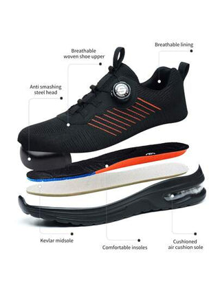 بوت أمان للرجال، بوت سلامة عمل جديدة مزودة بأزرار دوارة سهلة الارتداء ، بوت عمل رياضية تنفس للرجال ، مقاوم للسحق وللثقب ، ناعم ، تنفسي و مريح ، باللون الأسود ، مناسب للرحلات والعمل الإنشائي