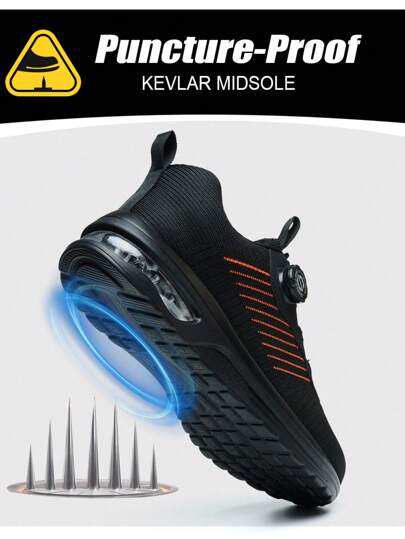 بوت أمان للرجال، بوت سلامة عمل جديدة مزودة بأزرار دوارة سهلة الارتداء ، بوت عمل رياضية تنفس للرجال ، مقاوم للسحق وللثقب ، ناعم ، تنفسي و مريح ، باللون الأسود ، مناسب للرحلات والعمل الإنشائي