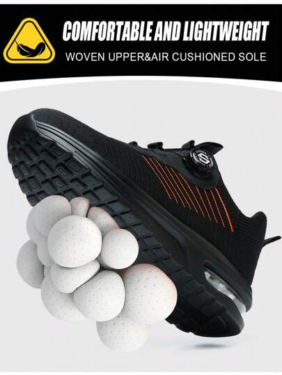 بوت أمان للرجال، بوت سلامة عمل جديدة مزودة بأزرار دوارة سهلة الارتداء ، بوت عمل رياضية تنفس للرجال ، مقاوم للسحق وللثقب ، ناعم ، تنفسي و مريح ، باللون الأسود ، مناسب للرحلات والعمل الإنشائي