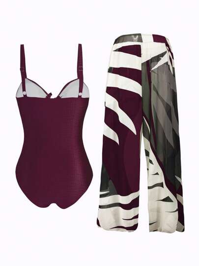 Swim Oasis بدلة سباحة قطعة واحدة للسيدات البدينة مع تنورة وغطاء شاطئ من قماش جاكارد أخضر بحمالات رفيعة وياقة منخفضة, مجموعة من قطعتين للعطلات والأوقات الممتعة