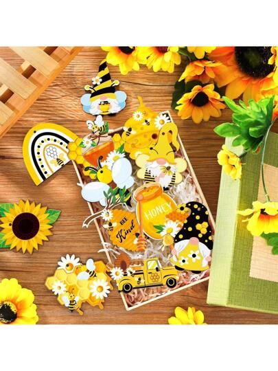 12 قطعة/24 قطعة/36 قطعة من تزيينات النحل الخشبية للصيف، ديكور نحل خشبي معلق، ديكورات حفلة ذات موضوع النحل والخلية الخشبية ، هدايا؛ يمكن تعليقها في أي مكان مثل النوافذ والأبواب والخزائن والمداخن ؛ هي هدية عظيمة للأصدقاء والزملاء والجيران لإضفاء...