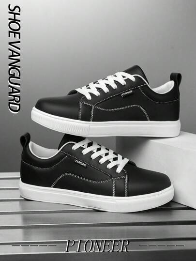 أحذية رياضية كاجوال للرجال بتصميم كلاسيكي عصري، لون أحادي مع طباعة حرفية، ذات ربطة خفيفة وكعب منخفض، مناسبة للأنشطة اليومية والرياضية بطابع بسيط، مناسبة لجميع المواسم