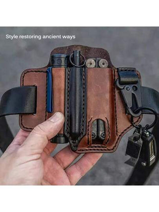 حقيبة جلدية متعددة الأدوات تكتيكية لحمل وتخزين الأدوات المحمولة، غلاف جراب خصر للرحلات والتخييم والصيد ، جيب جلدي