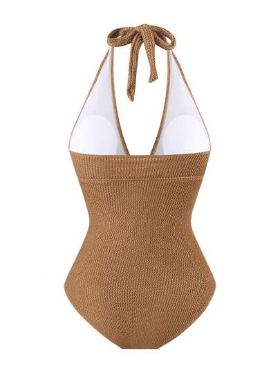 SHEIN Swim Curve قطعة واحدة بدلة السباحة النسائية بحجم كبير ذات تصميم بسيط، مناسبة للاستخدام اليومي في الصيف