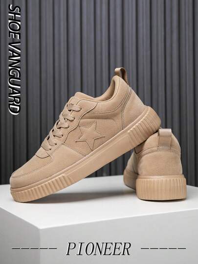 أحذية رجالية سكيت بورد من النمط الكلاسيكي ذات موحد اللون مطبوع عليها نجمة وحرف، مربوطة بسير، مفرغة، سهلة الارتداء، خفيفة الوزن، مريحة للاستخدام في الرياضات والخروجات اليومية