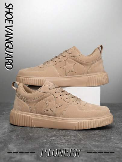 أحذية رجالية سكيت بورد من النمط الكلاسيكي ذات موحد اللون مطبوع عليها نجمة وحرف، مربوطة بسير، مفرغة، سهلة الارتداء، خفيفة الوزن، مريحة للاستخدام في الرياضات والخروجات اليومية