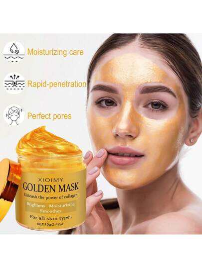 Xioimy قناع الوجه المضيء لأحذية الرياضة الذهبية من شركة Xioimy - خالي من الجلسرين والفورمالديهايد، مناسب لجميع أنواع البشرة الفاتحة منخفضة الحساسية، 70جم/2.47 أوقية، رعاية الوجه الفاتحة، منتج العناية بالبشرة الفاخرة