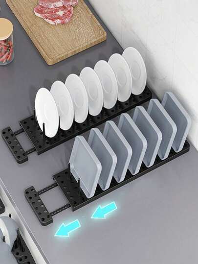 1 قطعة / 2 قطعة موزع أدراج متعدد الوظائف للمطبخ ، منظم تخزين مانع للانزلاق للصحون والأطباق والأوعية ، محمول وقابل للتكديس