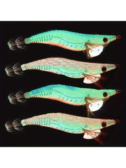 قطعة واحدة من أدوات صيد الجمبري الفتاكة المضيئة بطول 14سم / وزن 20جرام، مصاصات جمبري مغطاة بخشب يوجد بها إبرة جق حبر مائي، أدوات صيد