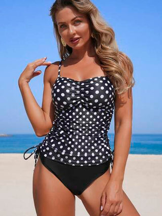 طقم تانكيني حريمي Swim Lushoire مجموعة من الحمالة والأعلى للبيكيني بلمسات من اللون الصلب والنقط للمرأة الناضجة، 2 قطعة