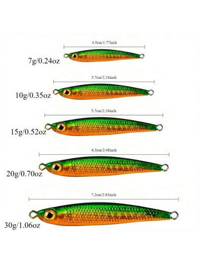 5قطع/طقم طُعم معدني بالكامل لصيد الأسماك في المياه المالحة، 7جم،10جم،15جم،20جم،30جم، طعم صلب للصيد