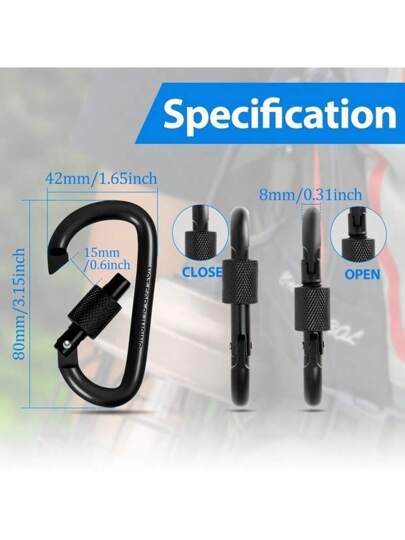 2/5 قطع كارابينر على شكل حرف "D" من سبيكة الألمنيوم للتسلق والتخييم والصيد والتجديف، وصلة معدنية على شكل كيشين مفتاح، كلبس زنبركي للأنشطة الخارجية