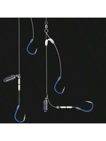 4 قطع من خطافات الصيد مزدوجة مقاومة للعض والتشابك، معمولة لمنع الانزلاق تستخدم في حنك السمك