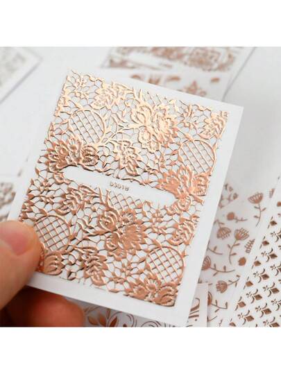 30 قطعة/مجموعة ملصقات أظافر دانتيل ثلاثية الأبعاد 30 ورقة متنوعة لا تتكرر، لاصقة ذاتياً، لتزيين الأظافر، ملصقات أظافر باللون الذهبي الوردي